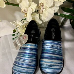 Easy Street Blue Striped Platform Shoes